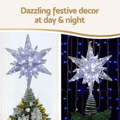 Jingle Jollys 3D Christmas Tree Topper Star LED Decorations Xmas Party Timer