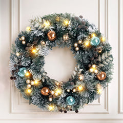 Jingle Jollys 60cm Christmas Wreath with LED Lights Snowy Garland Xmas Decor