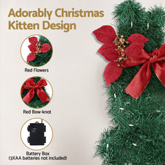 Jingle Jollys Cat Christmas Wreath Pre-lit 20 LED Xmas Decor Bow Flower 35x30cm
