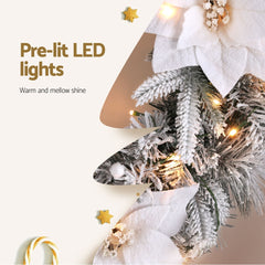 Jingle Jollys 60cm Christmas Wreath LED Lights Snowy Flowers Garland Party Decor