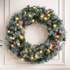 Jingle Jollys 60cm Christmas Wreath LED Lights Snowy Berries Garland Party Decor