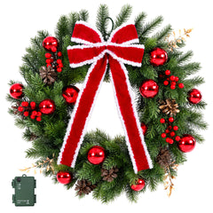 Jingle Jollys 60cm Pre-lit Christmas Wreath Garlands LED Light Front Door Decor Bow