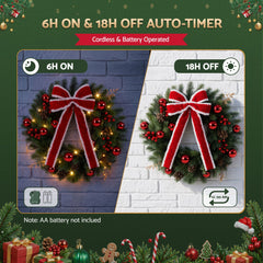 Jingle Jollys 60cm Pre-lit Christmas Wreath Garlands LED Light Front Door Decor Bow