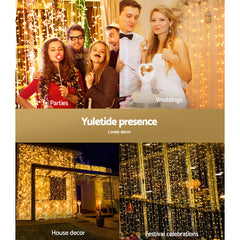 Jingle Jollys 6X3M Christmas Lights Curtain Light Warm White 600 LED