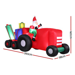 Jingle Jollys Christmas Inflatable Santa Truck 2.6M Length LED Decorations Illuminated