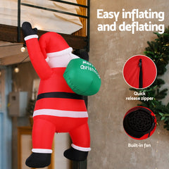 Jingle Jollys Christmas Inflatable Santa Climbing LED Illuminated Decorations 1.9M