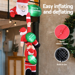 Jingle Jollys Christmas Inflatable Climbing Santa 2.5M Height LED Decorations Illuminated