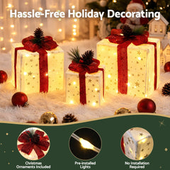 Jingle Jollys Christmas Decorations 3PC Lighted Gift Boxes Christmas Lights