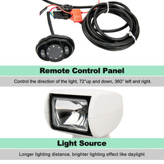 100W Halogen Marine Spotlight Remote-Controlled 2500 Lumens 360掳 Rotation IP67 Waterproof Durable Thermoplastic Build