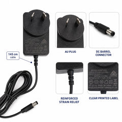 21V 1A AC DC Power Adapter 21W AU Plug Power Supply with DC Barrel Connector 145cm Cable for Compatible Electronic Devices Black