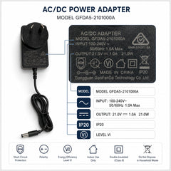 21V 1A AC DC Power Adapter 21W AU Plug Power Supply with DC Barrel Connector 145cm Cable for Compatible Electronic Devices Black
