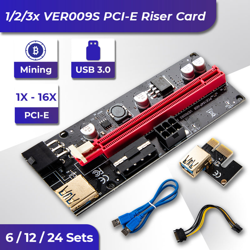 6pcs+ VER009S PCI-E Riser Card PCIe 1x to 16x USB 3.0 Data Cable Bitcoin Mining