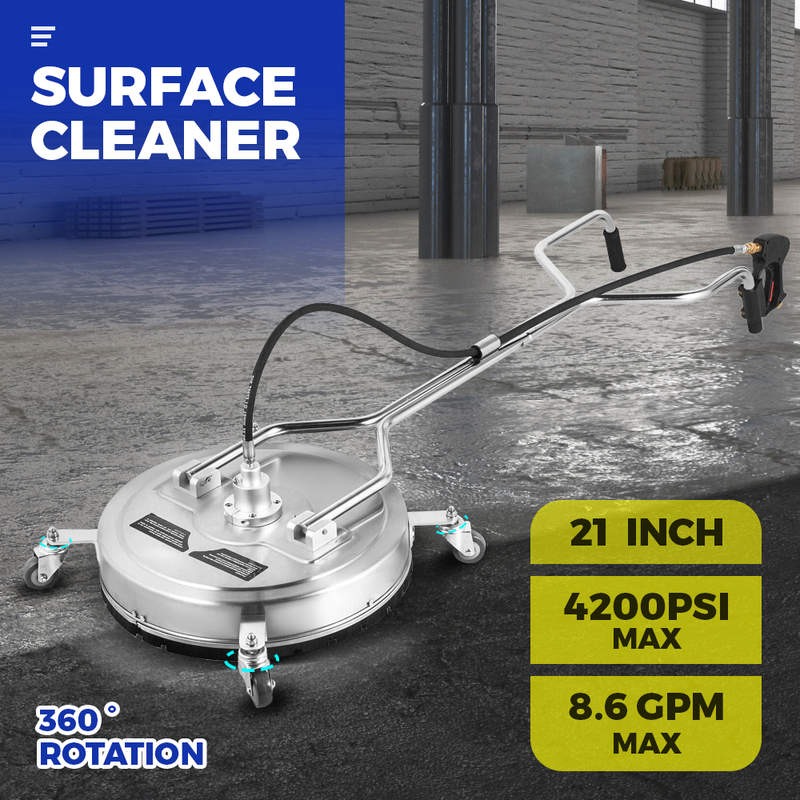 21'' High-Pressure Surface Cleaner Max 8.6GPM 4200PSI Stainless Steel Cleaner with 4 Wheels For Concrete Driveway Patio Floor Sidewalks Decks