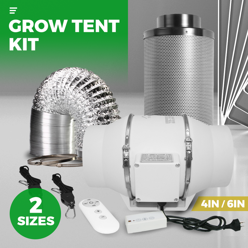 4'' 6'' Grow Tent Inline Duct Fan Kit Ventilation Carbon Filter w/Speed Controller