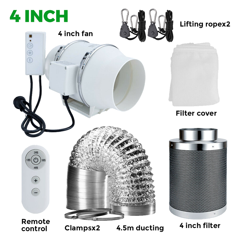 4'' 6'' Grow Tent Inline Duct Fan Kit Ventilation Carbon Filter w/Speed Controller