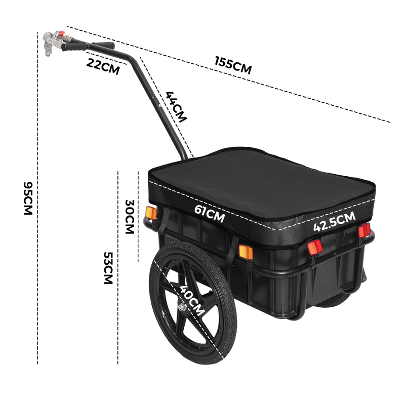 Bike Cargo Trailer 70L Bicycle Wagon Luggage Carrier Storage Steel Tow Cart Loading up to 60kg Capacity with Removable Box and Waterproof Cover