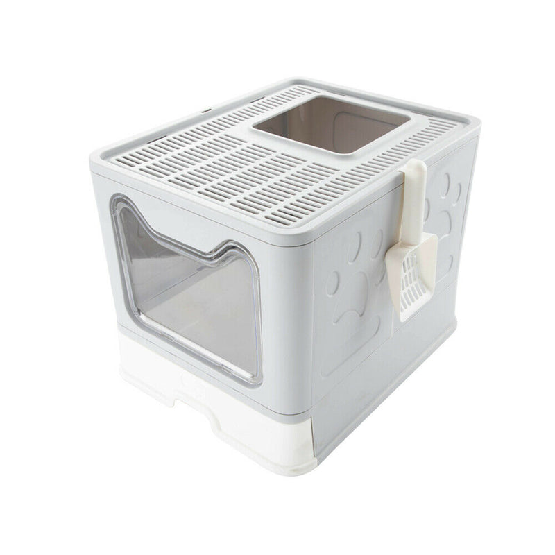 MelPet Fully Enclosed Cat Litter Box Grey Foldable Extra Large Cat Toilet Drawer Type Cat Litter Tray with Plastic Scoop Suitable for Cats Under 8kg