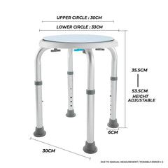 Bath Shower Stool Chair Seat Non-Slip Adjustable Height 35.5cm to 53.5cm 136kg Capacity Rotating Swivel Round Elderly Medical Bench Safety Bathroom