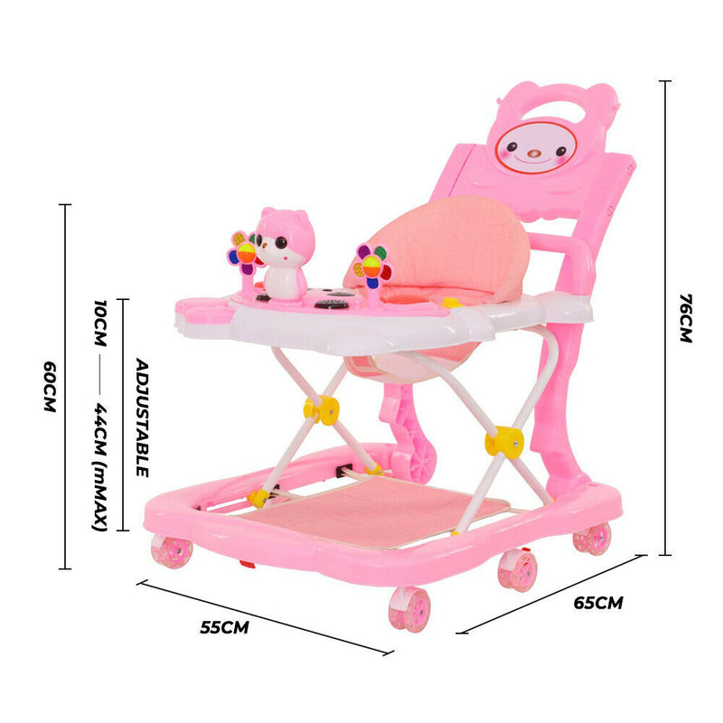 4 in 1 Baby Walker Stroller Foldable Silent Rubber Wheel Design Height Adjustable with Music Blue/Pink