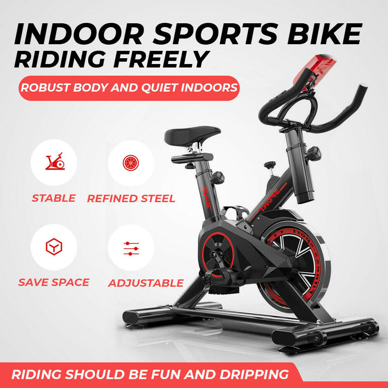 Fitness Spin Bike Exercise-Stationary Indoor Cycling Bike LED Display Workout Adjustable Flywheel Cycling Silent Belt Drive-100kg/220lbs Weight Capacity