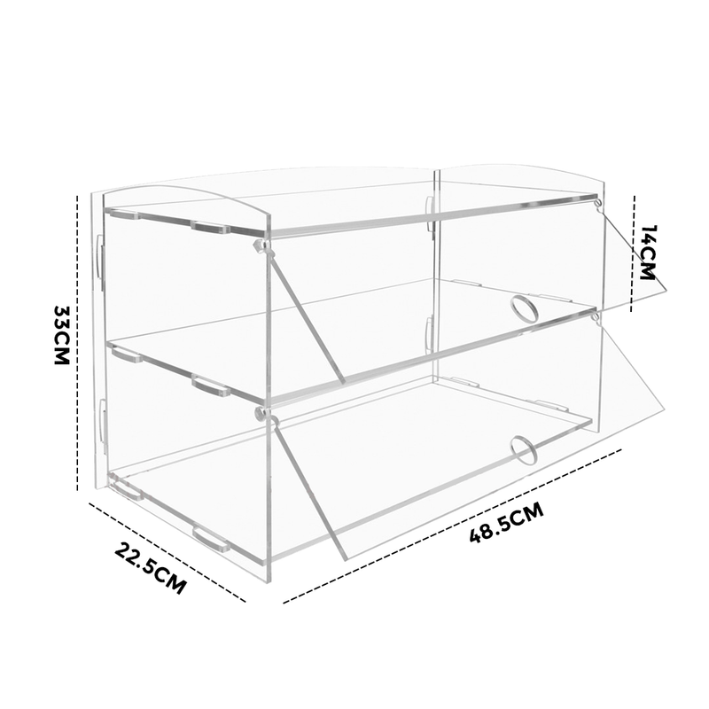 2-Tier Bakery Display Case Cabinet Pastry Acrylic Cupcake Donuts Cake Pastry Clear Display Cabinet Shelf Transparent Showcase 225x485x330mm