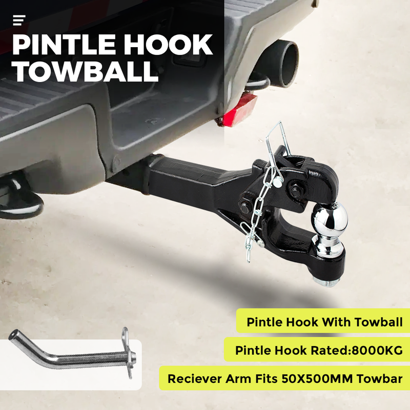 8 Ton Ball Combo Pintle Tow Hook Arm Hitch Towing 4WD Truck