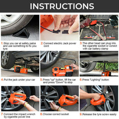 Electric Car Jack 5 Ton 12V DC Lifting Range 15-45cm, Electric Hydraulic Floor Jack Lift with Impact Wrench and Safety Hammer for Car SUV Sedan
