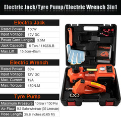 Electric Car Jack 5 Ton 12V DC Lifting Range 15-45cm, Electric Hydraulic Floor Jack Lift with Impact Wrench and Safety Hammer for Car SUV Sedan