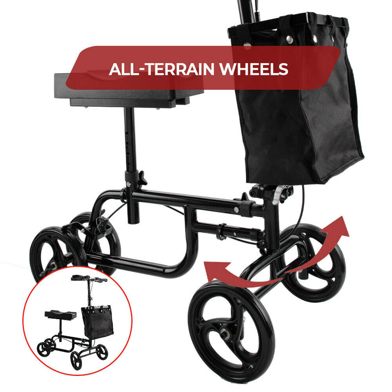 Foldable Knee Walker Scooter Height Adjustable 47-60cm Mobility Alternative Crutches Wheelchair with Basket for Foot Injuries -135KG Capacity