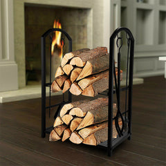 Firewood Rack Fireplace Tool Rack Indoor Wood Holders Fireplace Outdoor Log Holder Rack Lumber Storage Stacking Black Stove Wrought Iron