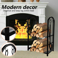 Firewood Rack Fireplace Tool Rack Indoor Wood Holders Fireplace Outdoor Log Holder Rack Lumber Storage Stacking Black Stove Wrought Iron