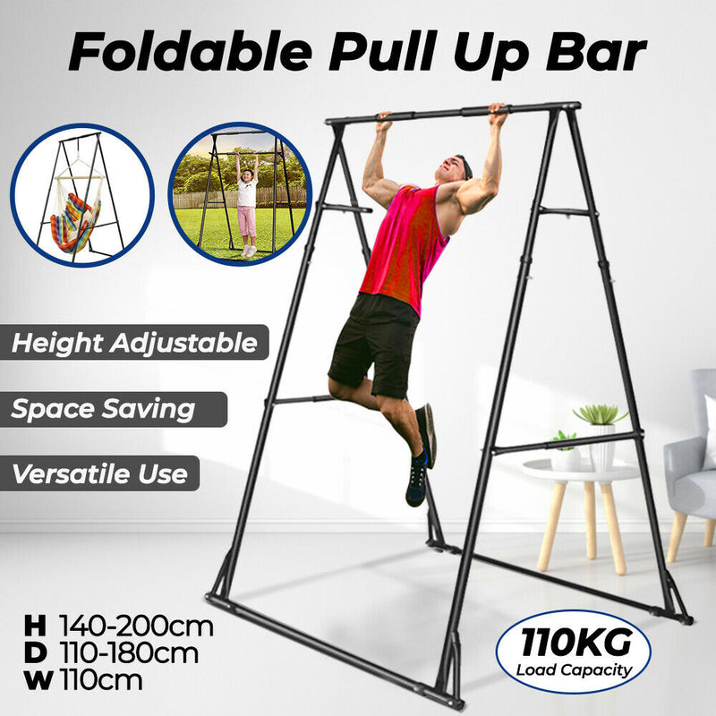 Pull Up Bar Foldable Pull Up Station-Aerial Yoga Stand Frame Swing Stand Frame Steel A Frame 110 kg Weight Capacity Black