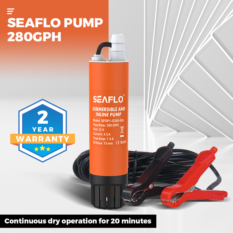 SEAFLO Submersible Inline Pump 12V 280GPH RV Marine Water Research High Pressure Washing  Water Diesel Pump