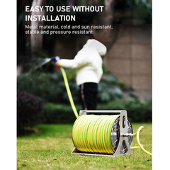 Large Stainless Steel Garden Hose Reel Cart Portable Pipe Holder Heavy Duty Water Pipe Storage Rack With Crank Handle for 1/2inch Hose up to 60M