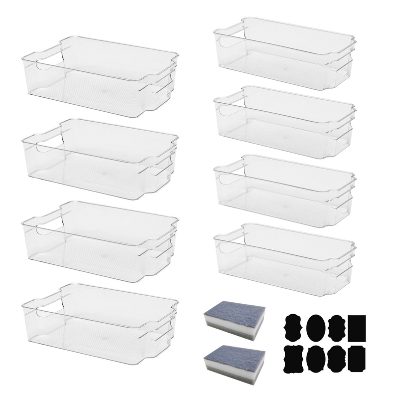 Fridge Organizer Pantry Container Set of 8 Include Cleaning Sponge And Label Stickers