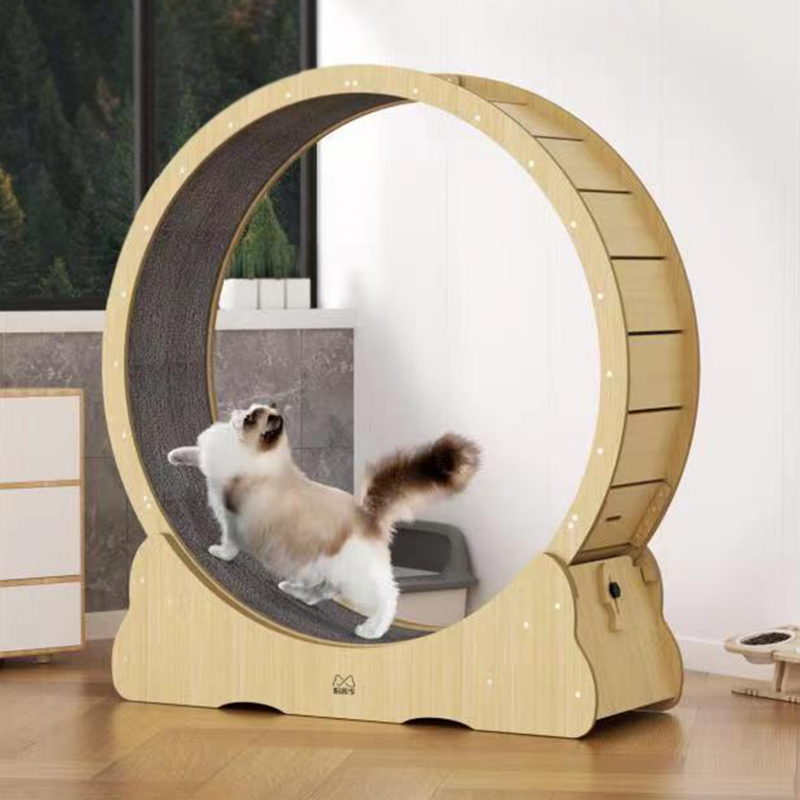 MelPet Cat Exercise Wheel Cat Running Wheel Runner Treadmill Exerciser with Carpeted Runway Fitness Cat Sport Toy for Kitty Longer Life Wood Colour