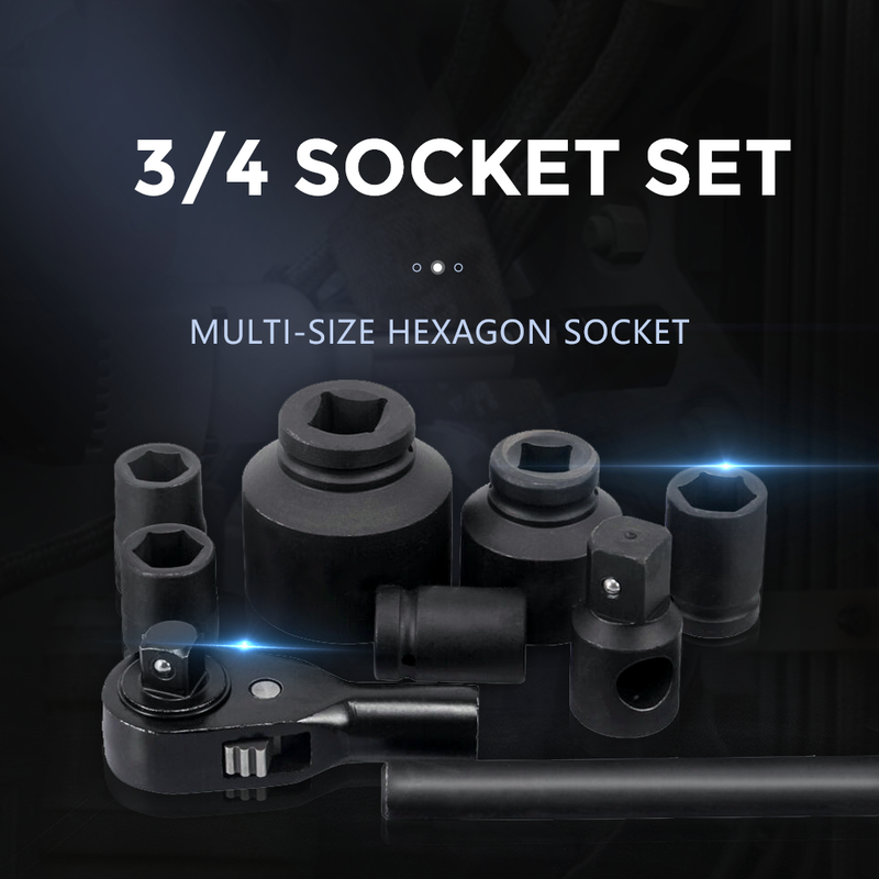 20pcs 3/4'' 19mm-50mm Drive Deep Impact Socket Set Garage Repair Sockets Ratchets