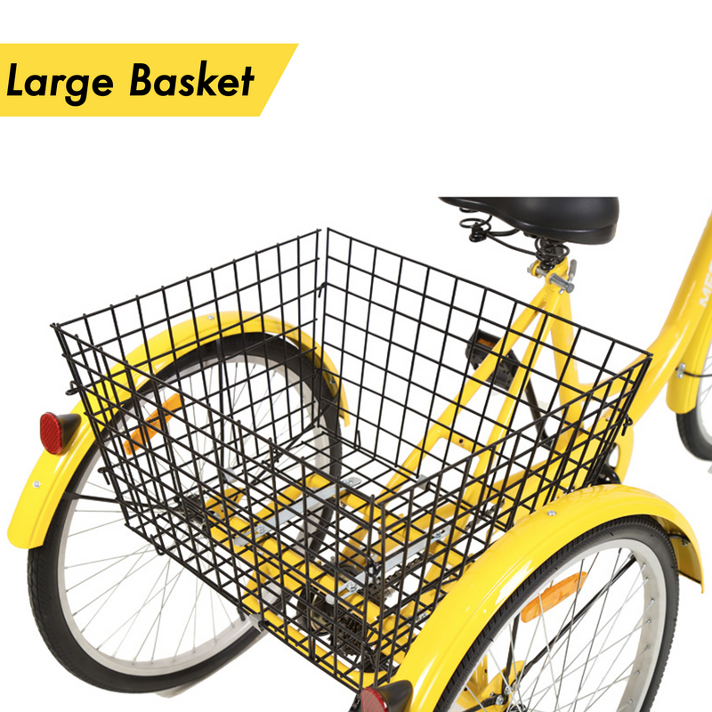 26'' Adult Tricycle 3 Wheel Bike Cruise Trike7 Speed with Basket & Free Lock -YELLOW