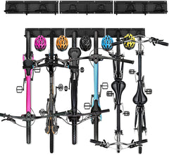 Bike Storage Rack Wall Mount Garage Vertical Bike Hanger Rack For 6 Bikes Adjustable Hooks Fits All Mountain and Road Bike Up to 20kg Per Hook Space Saving