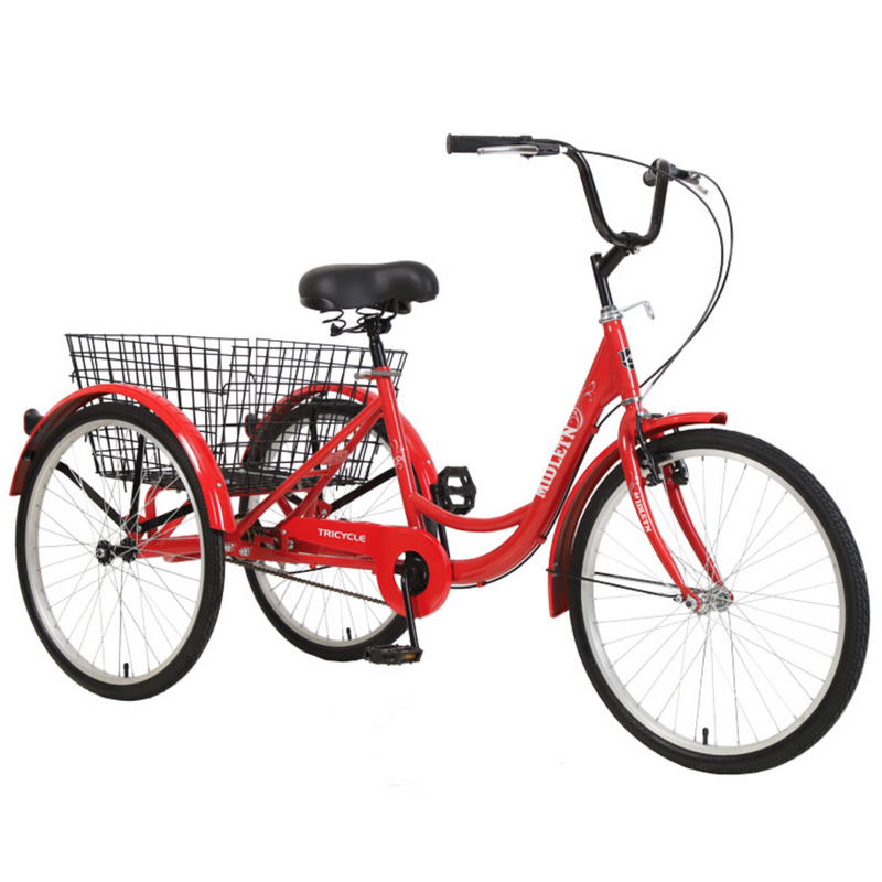 3-Wheel Adult Tricycle RED- 7-Speed 26'' Trike Bicycle with Large Load Capacity, Front and Rear Brakes, Padded Seat, and Large Rear Basket