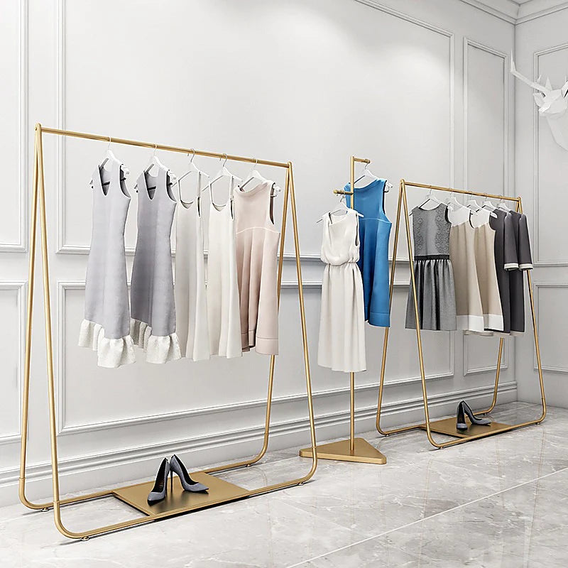 Gold Metal Clothing Rack Coat Hanger Freestanding Stylish Garment Display Rack 170X40X150cm for Retail Entryway Shop Commercial Home