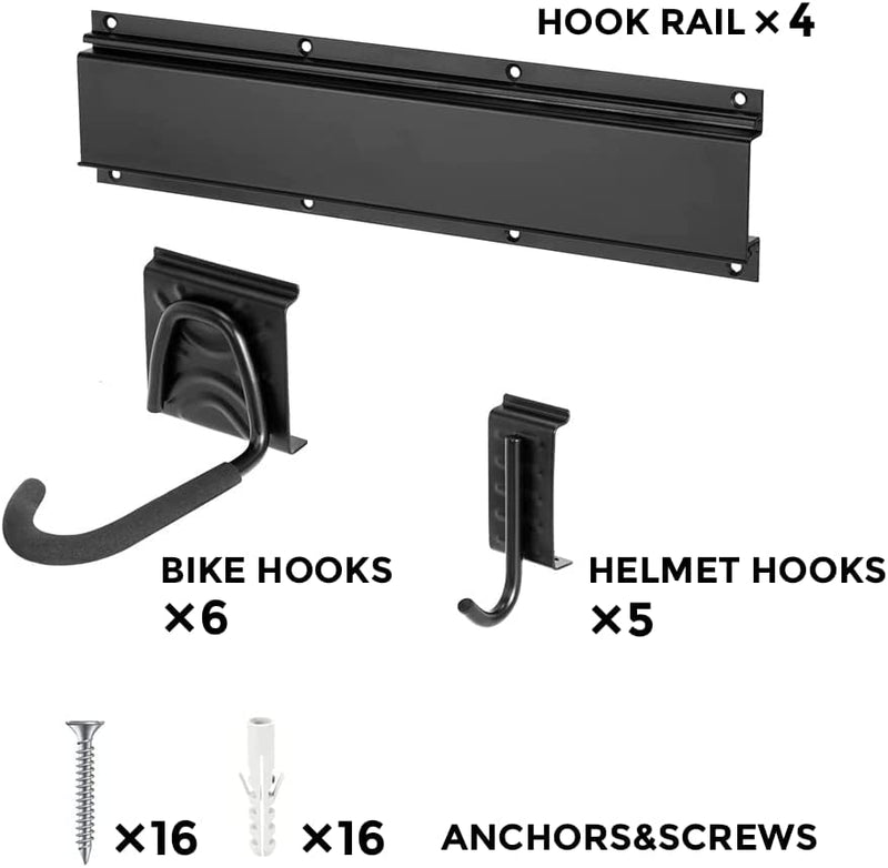 Bike Storage Rack Wall Mount Garage Bike Hanger Rack For 6 Bikes Adjustable Hooks Fits All Mountain and Road Bike Up to 20kg Per Hook