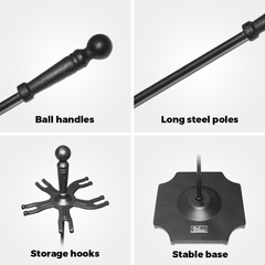 Fireplace Tool Set Fire Pit Stand Black Cast Iron Tongs 5 PCS Caddy Poker Shovel Brush Clipper Holder Tools Kit 81cm for Indoor and Outdoor Classic