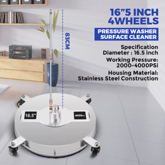 Alston 16.5 Inch High-Pressure Surface Cleaner Concrete Cleaner Driveway Cleaner 4000PSI-Stainless Steel with Quick Connector For Concrete Driveway