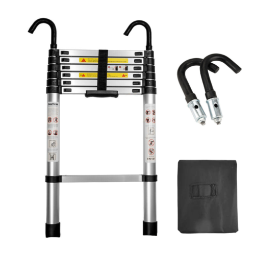 Portable 2.6M Telescopic Ladder with Safety Hooks Aluminium Folding Ladder Multi-Purpose Compact Design Safety Lock 150kg Capacity Includes Carry Bag