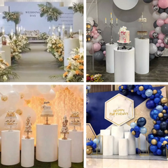 5Pcs Metal Round Plinths Cylinder Pedestal Stands for Party Large Tables for Parties Pedestal for Ceremony Birthday Party Art Decor-White