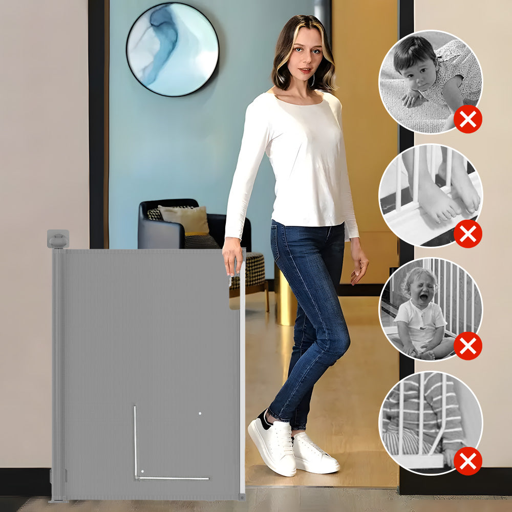 Retractable Safety Gate for Baby Dog Sulishang Durable Portable Extra Wide Safety Gates 33" Tall 118" Wide for Doorways Stairs Hallways Indoor Outdoor