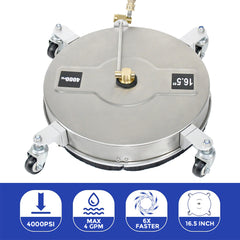 2In1 Surface Cleaner 16.5Inch Undercarriage Washer Pressure Washer Max 4000PSI 1/4 Quick Connector with Universal Wheels and Wands for Car Ground Cleaning