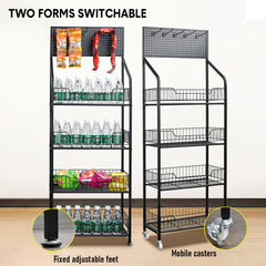 4 Tier Supermarket Shelf Display Rack Grocery Metal Stand Shelf for Commercial Retail Stores Home Organizer-with Wheel Black