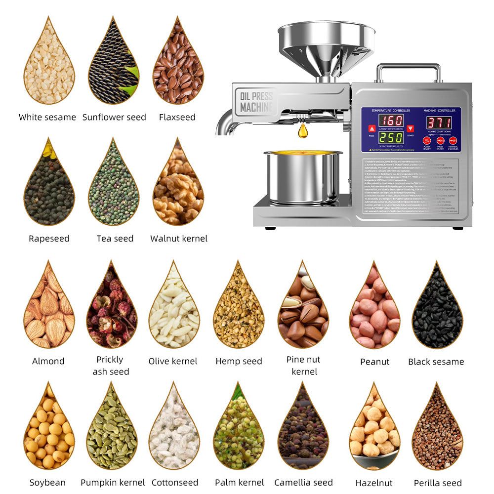 Intelligent Automatic 820W Oil Press Machine Oil Extraction Stainless Steel Oil Expeller Hot and Cold Oil Pressing Direct Current Machine Commercial Home